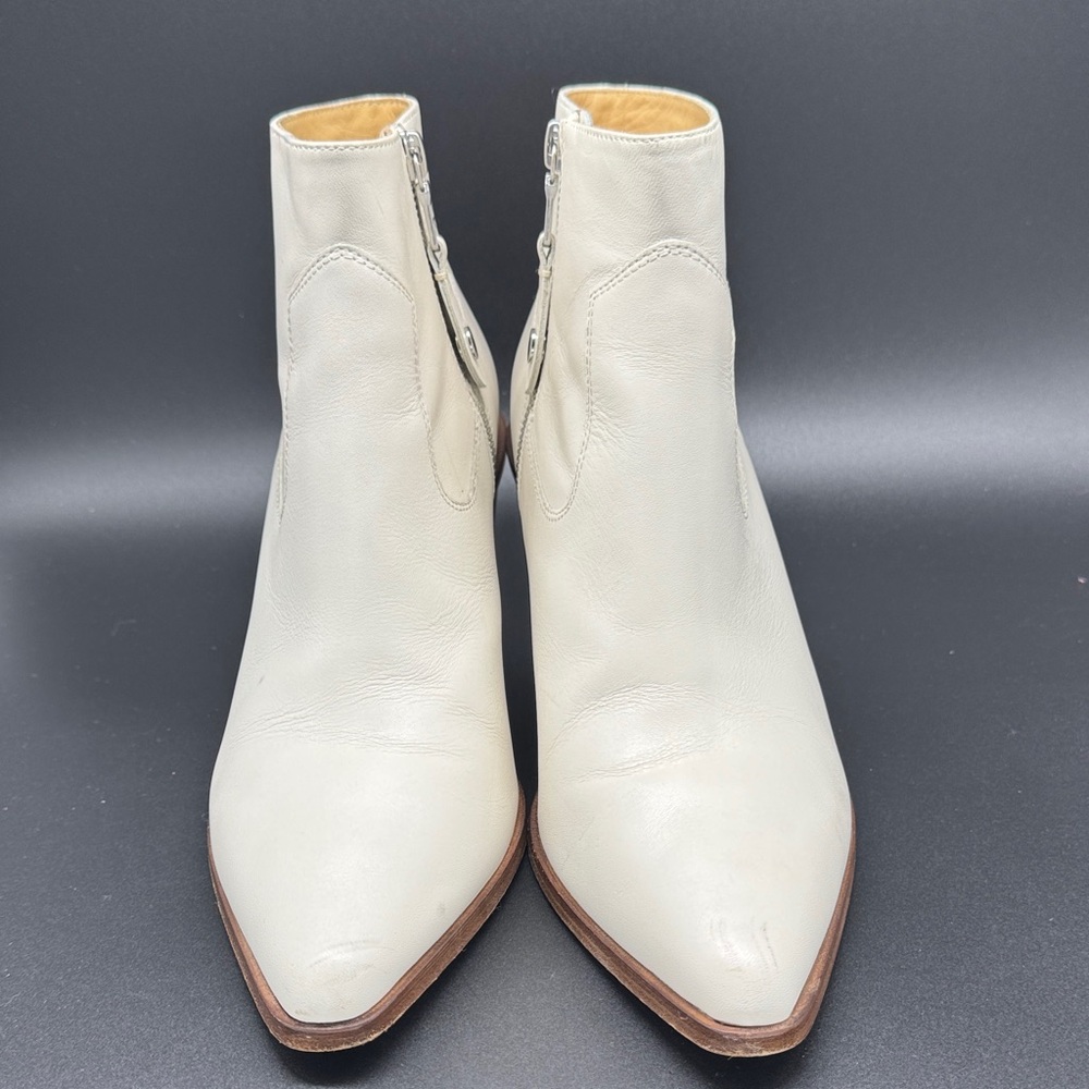 rag & bone White Leather Pointed Ankle Booties with Stacked Heel Sz 39.5 (US 9.5 - Picture 3 of 11